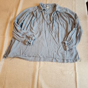 Free People Women's Oversize Blue Blouse Sz XS
